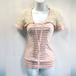 Ellus Short Sleeves Striped w/ Shrug Top Pink Oatmeal Size S